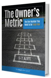 eBook cover for 'The Owner's Metric' featuring a dashboard gauge pointing to optimal business metrics